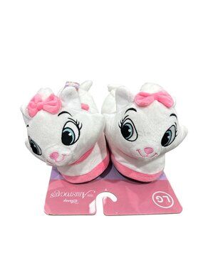 Disney Aristocats Marie Plush Slippers Large White & Pink With Bows